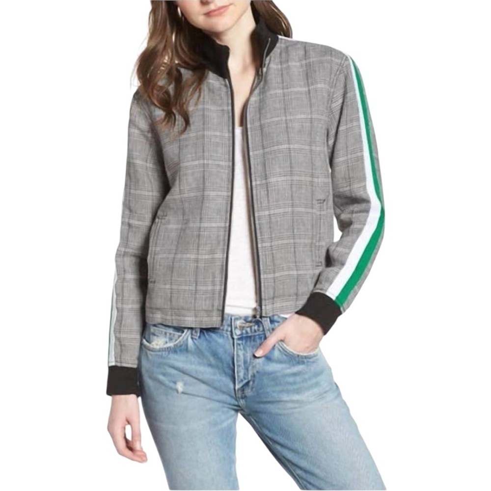 Current Elliott Linen The Dassen Jacket In Plaid Black Size 0